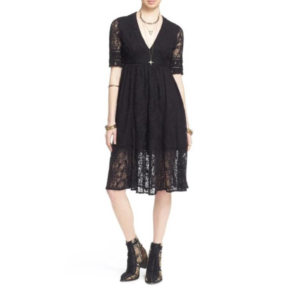 Free People Black Laurel Lace Dress Sz 10 NEW